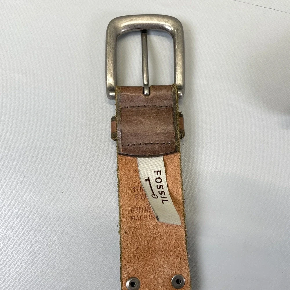 Fossil Brown Braided Woven Leather Belt Mens Size S Silver Buckle